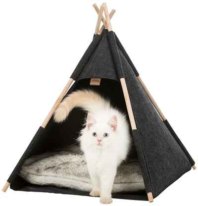 Trixie Katzenkorb Tipi Filz Anthrazit – Katzenzelt mit Plüschkissen 55×65 cm