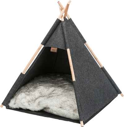Trixie Katzenkorb Tipi Filz Anthrazit – Katzenzelt mit Plüschkissen 55×65 cm