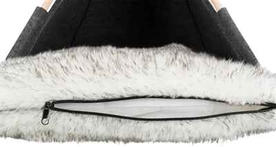 Trixie Katzenkorb Tipi Filz Anthrazit – Katzenzelt mit Plüschkissen 55×65 cm