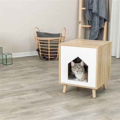 Trixie Katzenkorbhaus Isa – Katzenhaus Holzoptik Hellbraun/Weiß 40×50 cm